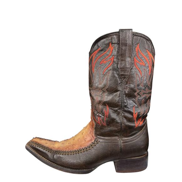 El General 1901 Men's Brown Leather Ostrich Snip Toe Cowboy Boot Size US 11 - Picture 3 of 11
